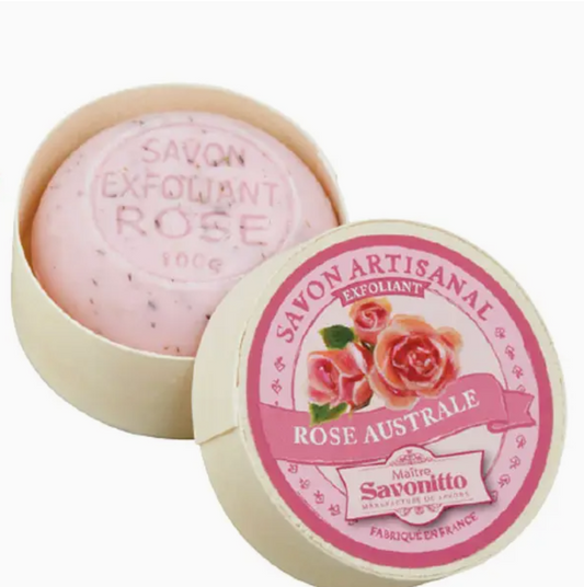 Savon Rose exfolient dans Boite En Bois 100g